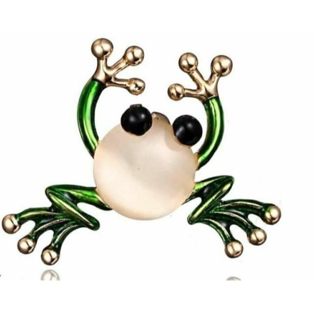 Vintage look gold plated lucky frog brooch suit coat broach collar pin z11